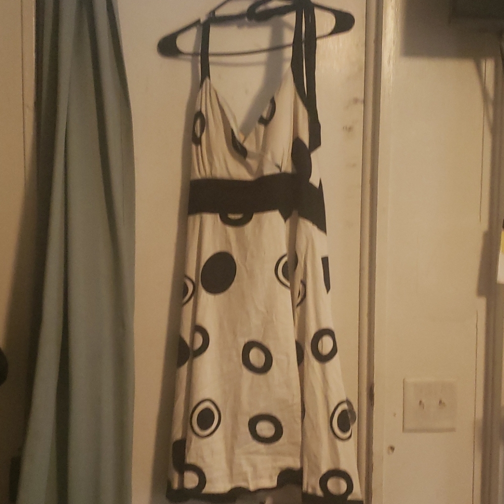 White with black dots cocktail dress